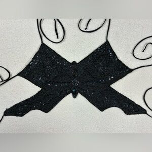 Vintage Y2K Festival Fairy Black Butterfly Beaded Halter Top